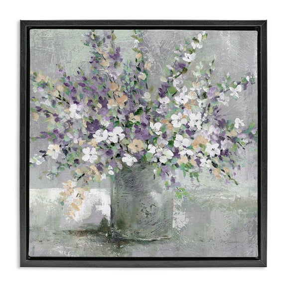 Stupell Industries Blossoming Aster Flower Bouquet Botanical & Floral Painting Black Floater Framed Canvas Art Print Wall Art, 18 x 18