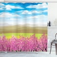 thumbnail image 1 of Cloud Shower Curtain, Japanese Cherry Blossom Branches with Mountain Landscape Blue Sky Oriental Foliage, Fabric Bathroom Set with Hooks, 69W X 75L Inches Long, Multicolor, by Ambesonne, 1 of 3