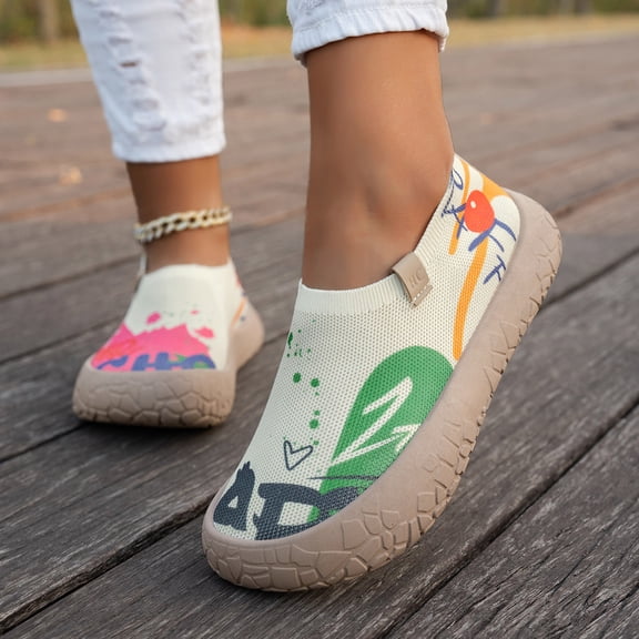 Womens Slip On Sneakers Colorful Knit Upper Lightweight Non Slip Walking Shoes for Weekend Shopping Trips