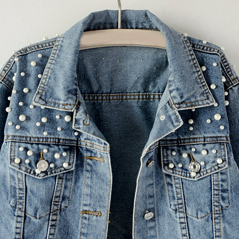 Casual Solid Beading Turndown Collar Long Sleeve Denim Jacket(3 Colors) Casual Solid Beading Turndown Collar Long Sleeve Denim Jacket(3 Colors)