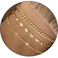 thumbnail image 1 of Tobilleras de oro para mujer, chapadas en oro de 14 quilates, hechas a mano, con capas de corazón, tobilleras para mujer, resistentes al agua, con diamantes de imitación, cadena cubana satelital,, 1 of 5