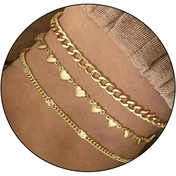 Tobillera Para Mujer, Chapada En Oro De 14 Quilates, Con