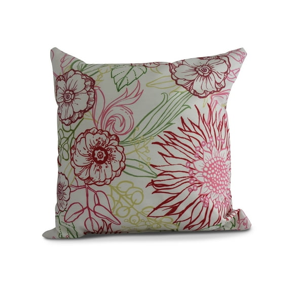Simply Daisy, 16" x 16" zentangle 4 Color, Floral Print Outdoor Pillow, Red