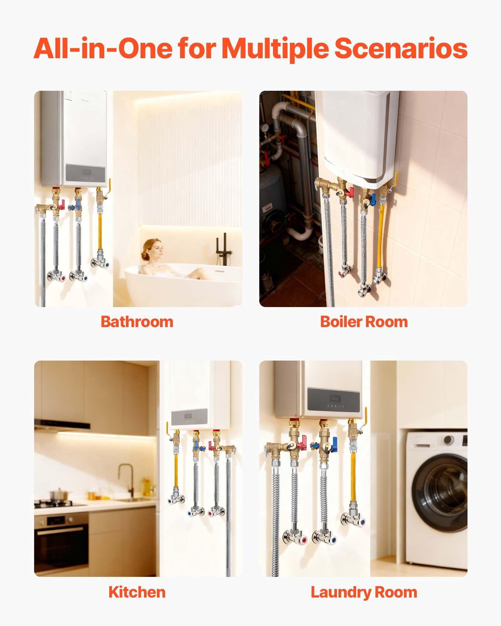 3/4 Inch Water Heater Repair Kit with 600 WOG Valves Pressure Relief Valve Ball Valve Gas Hose Compatible with Tankless Heaters