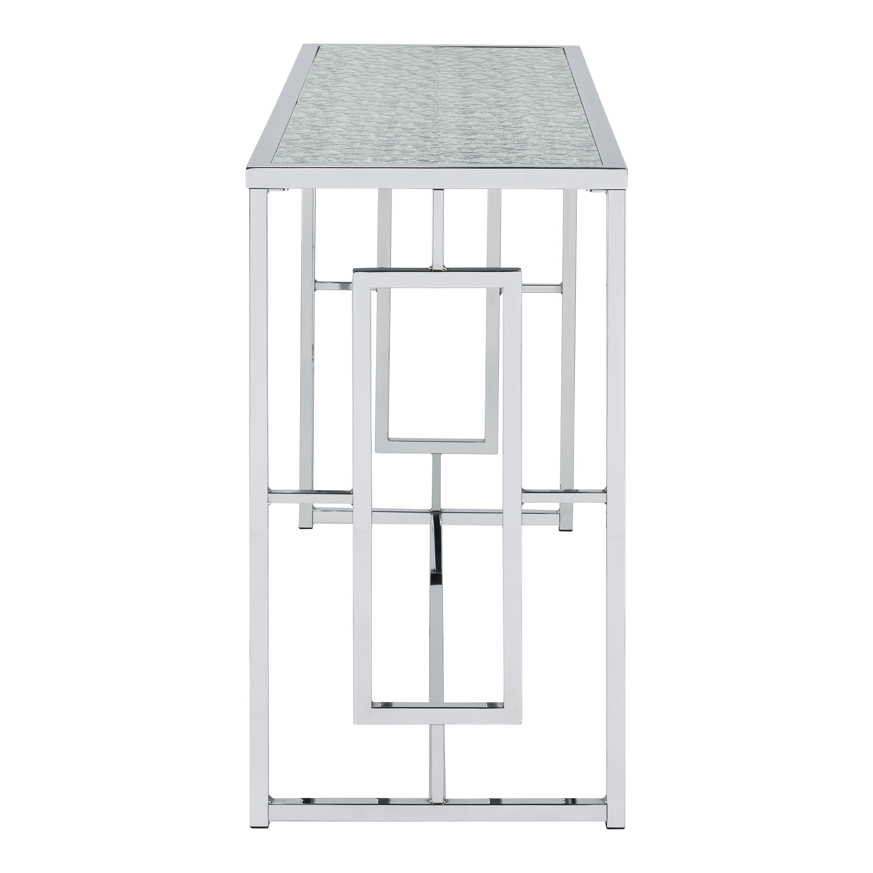 Furniture of America Kora Water Ripples Pattern Glass Top and Metal Chrome Sofa Table