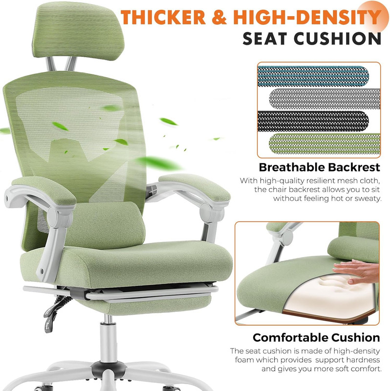 Beddle Desk Chair with Lumbar Support, High-Back Ergonomic Mesh Swivel Rolling Desk Chair for Home Office or Study, Grey