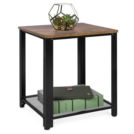 Best Choice Products 2-Tier Rustic Industrial Side End Table, Living Room & Bedroom Accent Furniture w/ Wood Finish Top, Metal Mesh Storage Shelf, Adjustable (Best All Around Side By Side)