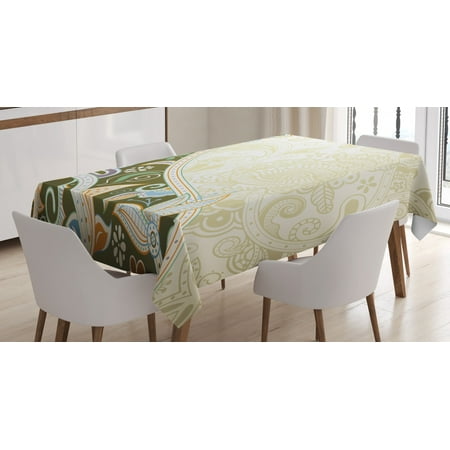 

Olive Green Tablecloth Abstract Floral Pattern Leaves and Stripes Asian Inspirations Curvy Oriental Rectangular Table Cover for Dining Room Kitchen 60 X 90 Inches Multicolor by Ambesonne
