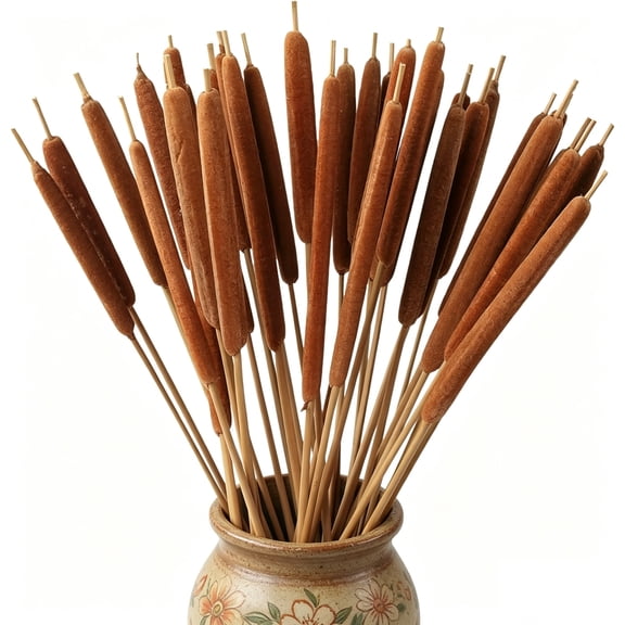 Tutuviw 15Pcs Dried Natural Brown Cattails Flowers, Real Broadleaf Pencil Cattail Stems Bundles, (17'' )Bulrush Plants Dry Flower for DIY Floral Arrangements, Wedding Home Office Gardens Decor