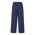 thumbnail image 5 of Jamsmile Womens Pants Summer High Waisted Drawstrings Linen Wide Leg Beach Pants With Pockets Casual Pure Color Loose Trousers, 5 of 5