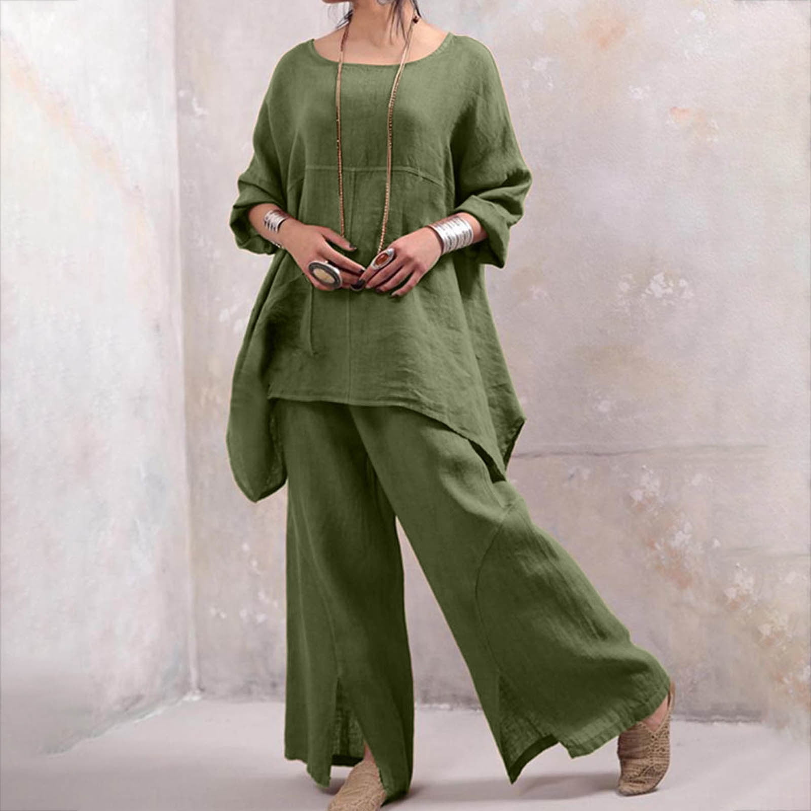 Fall Outfits for Women Sets for Women Clothing Fashion Set Women's Spring  and Long Sleeve Round Neck Cotton and Large Size Women's Casual Two Piece