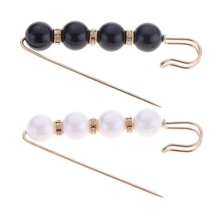 2pcs White Black Pearl Pin Sweater Lapel Pin Brooch Pin Jewelry