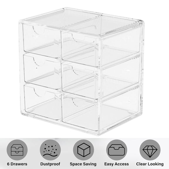 Fmxomd Acrylic Organizer with 6 Drawers,Clear Storage Drawers for Office Supplies,Desk Organization and Storage for Makeup,Jewelry,Art Crafts