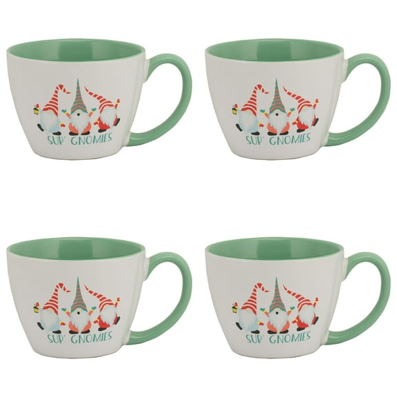 10 Strawberry Street "S'up Gnomies" Holiday Mug, Set of 4