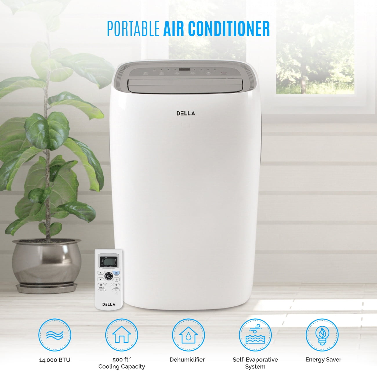 DELLA 14,000 BTU Portable Air Conditioner Heater Dehumidifier w/ Remote  Control u0026 LCD Display - Walmart.com