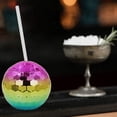 thumbnail image 6 of Yesbay 1 Set 600ML Spherical Straw Cup Glitter Flash Plating Disco Ball Light All-Purpose Tumbler Cup Wine for KTV, 6 of 7
