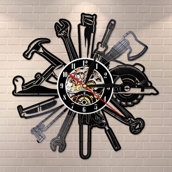 Car Garage Tools Vinyl Record Wall Clock Mechanic Service Car Wall Watch Repairing Tool Clock Repairman Gift Man Cave Room Decor