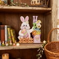 thumbnail image 5 of AZXY Easter Bunny Decorations, Wooden "Happy Easter" Bunny Figurine with Floral Accents, Cute Tabletop Decor for Home Office Indoor Party, Festive Holiday Ornament Gift for Spring Decor, 5 of 6