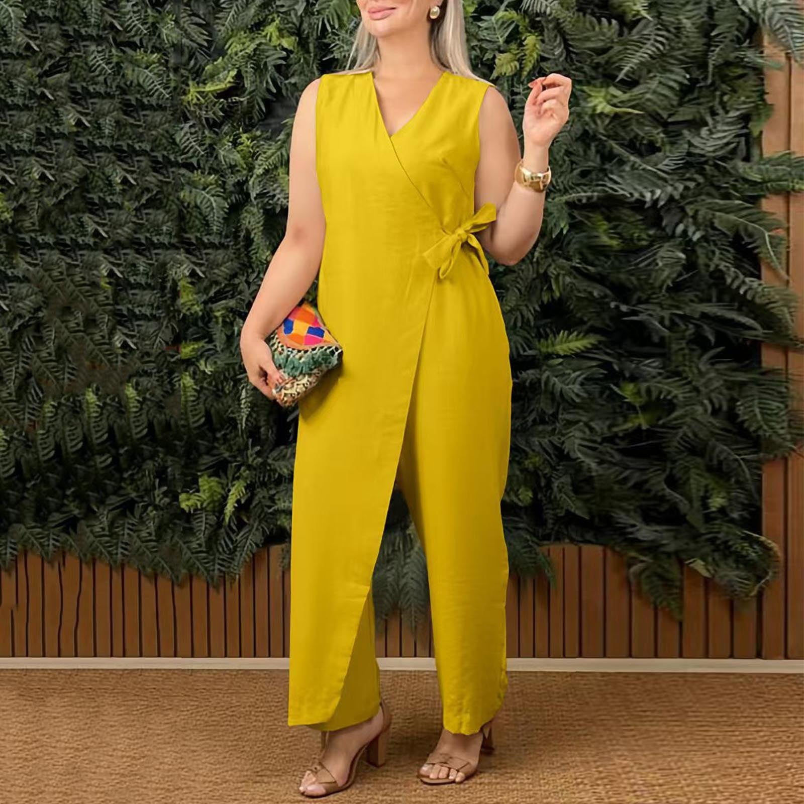Alltoright Women's Casual V-Neck Cross Strap Jumpsuit