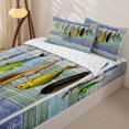 thumbnail image 3 of Manfei Rustic Pike Fish Zipper Full Size Comforter Sets with Fitted Sheet and 2 Pillowcases, Retro Wooden Cabin Zipper Bedding Set, Teal Gray, Reversible, 4pcs, 3 of 7