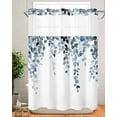 thumbnail image 2 of Anzona No Hook Shower Curtains, Blue Eucalyptus Leaves Extra Long Bathtub Curtains with Snap in Liner, Summer Botanical Watercolor Waterproof Washable Fabric Bathroom Shower Curtain Sets, 72" x 96", 2 of 4