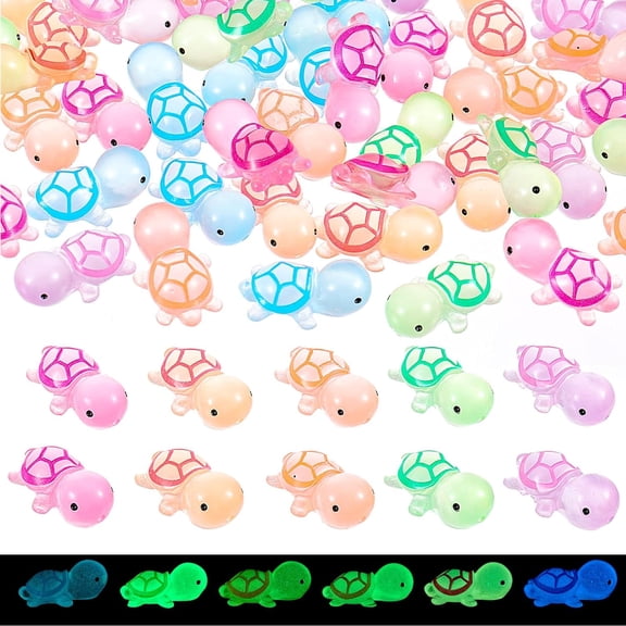 100Pcs Luminous Mini Resin Turtles Glow in The Dark Sea Turtles Figurines Cute Tiny Turtles Bulk for Home Decor, Doll House, Garden
