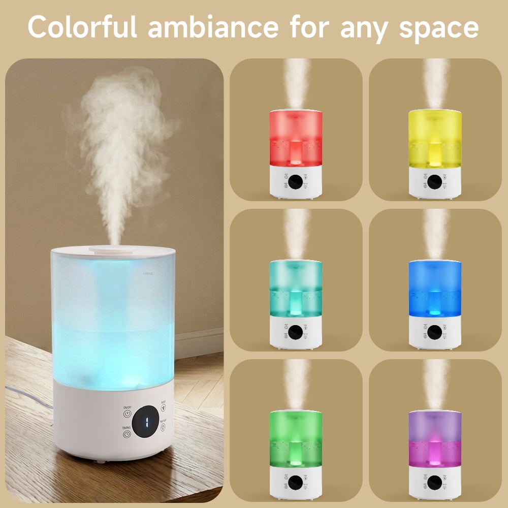 Humidifier for Bedroom, 4L Cool Mist Top-Fill 18H Long Time, Quiet 36db, Large Capacity Humidifier with Remote Control, 7-Color RGB Light, Auto Shut-off for House, Plant, Large Room