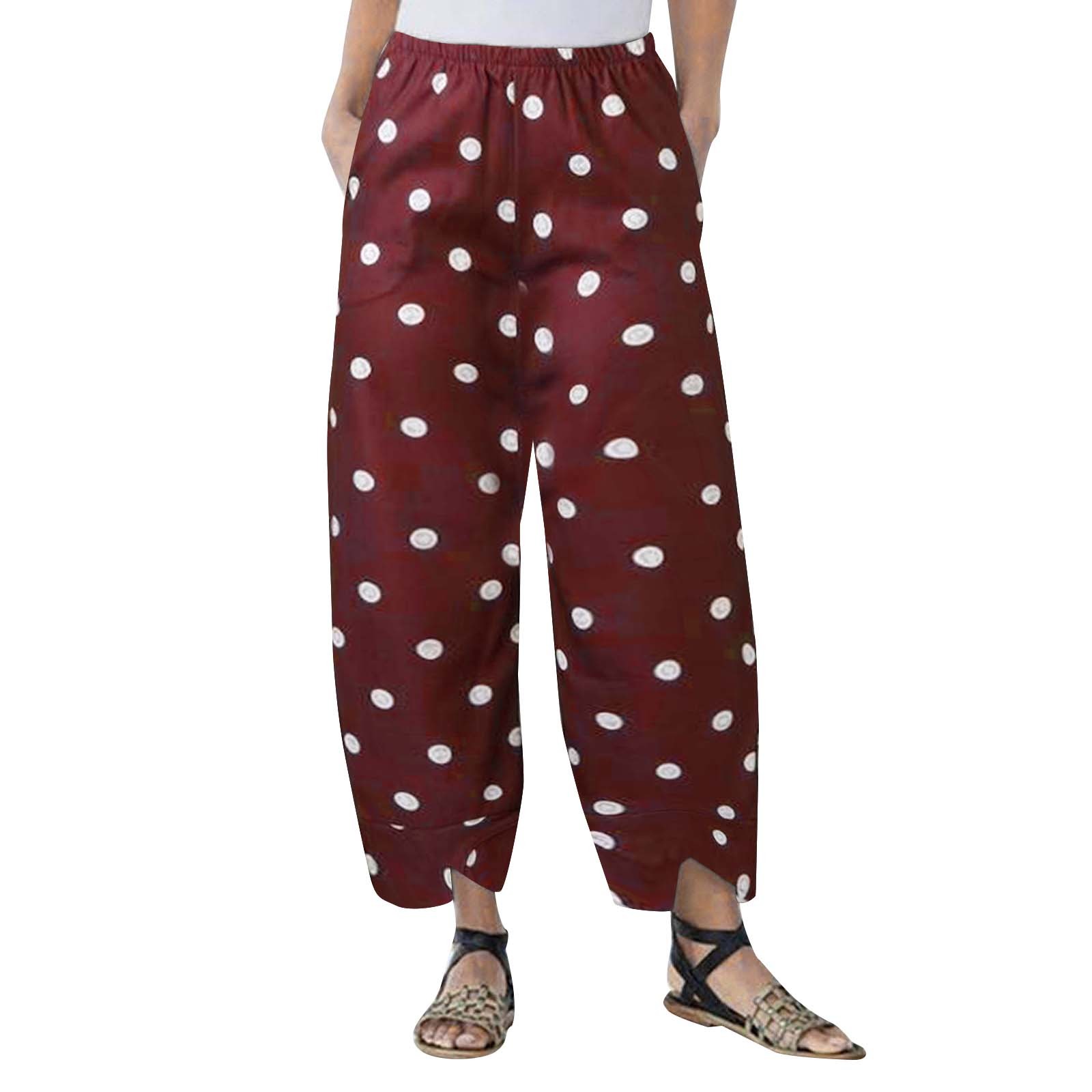 ZMHEGW Women Pants Trendy Work Loose Polka Dot Printed Stitched Wide