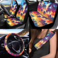 thumbnail image 2 of Uorisanigo Palm Tree Sunset Car Seat Covers 10 Pack with Car Seat Belt Pad Cover and Steering Wheel Cover Auto Water Cup Pad Keychains Soft Easy to Install Auto Interior for Most Cars SUVs, 2 of 7