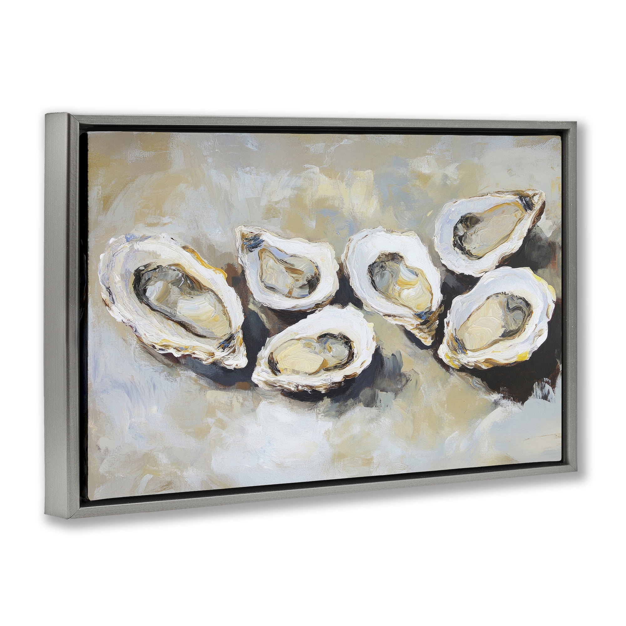 Stupell Industries Line of Oysters in Neutrals Gray Framed Floater Canvas Wall Art, design by Sisi and Seb