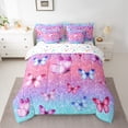 thumbnail image 3 of Manfei Teens Kawaii Butterfly 7pcs Bedding Comforter Set, Pink Blue Glitter Stars Galaxy Queen Bedding Sets, Cartoon Animal Reversible Queen Sheet Sets, Luxury Bedroom Decor, 3 of 8