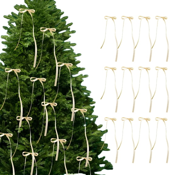 AUQ Ivory Velvet Ribbon Christmas Bow Premade Cream Bows for Christmas Tree Hanging Decorations Gift Wrapping Wreaths Crafts Outdoor Indoor Home Decor Wedding Pack of 12 31.5In