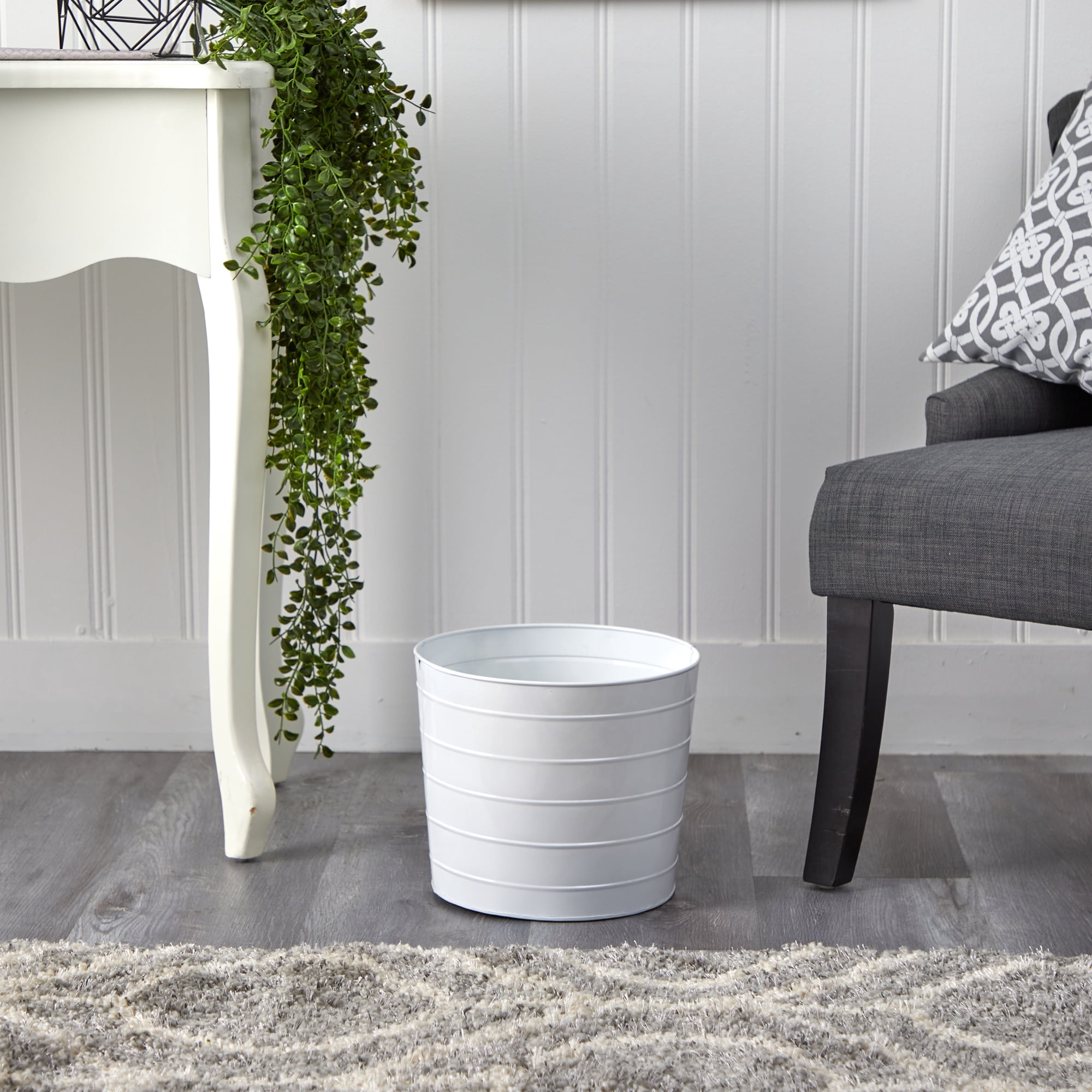 Nearly Natural 12in. Farmhouse White Metal Ribbed Planter