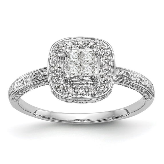 14K White Gold Ring Band Engagement Diamond Square Round, Size 9