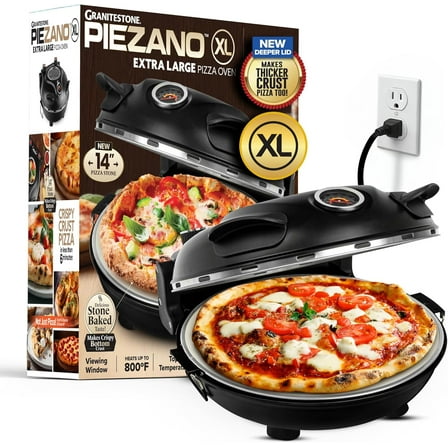 PIEZANO XL Crispy Crust Pizza Oven by Granitestone 14 Inch Electric Pizza Oven Indoor Countertop Maker w/ Ceramic Stone Heats up to 800˚F for Stone Baked Pizzeria Style at Home As Seen on TV Products