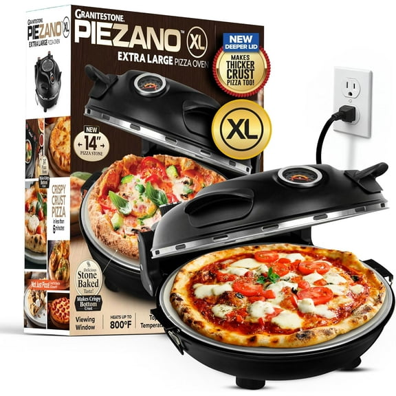 PIEZANO XL Crispy Crust Pizza Oven by Granitestone 14 Inch Electric Pizza Oven Indoor Countertop Maker w/ Ceramic Stone Heats up to 800˚F for Stone Baked Pizzeria Style at Home As Seen on TV Products