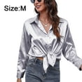 thumbnail image 2 of Women's Satin Silk Long Sleeve Button Down Shirt Formal Work Blouse Top,,M，G103322, 2 of 7
