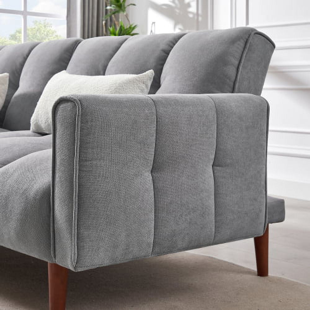 Leumius Convertible Futon Sofa Bed, Modern Linen Fabric Adjustable Couch Sleeper Sofa, Gray