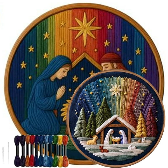 CLIQKWEN DIY Nativity Embroidery Kit - Stitch The Holy Story | Complete Set with Pre-Printed Fabric - Handmade Christmas Holiday Decor & Gift for Crafters