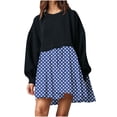 thumbnail image 1 of EQWLJWE Mode Femmes Décontractée Ample Col Rond Manches Longues Imprimé à Pois Ondulés Confortable Robes Imprimées Fluides Chandails en Molleton Mini Robe Robes de Retour 2023, 1 of 6