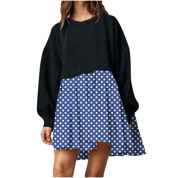 Lilgiuy Trendy Women Casual Loose Round Neck Long Sleeve Comfy Printing Dresses for Anniversary Graduation