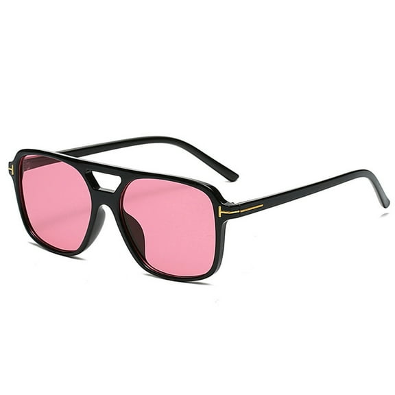 Double beam trendy sunglasses retro T-shaped fashion square sunglasses, made of PC - pink