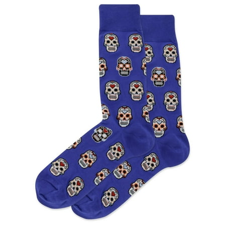 Hot Sox Mens Sugar Skulls Crew Socks, Mens Shoe Size 6-12.5, Blue