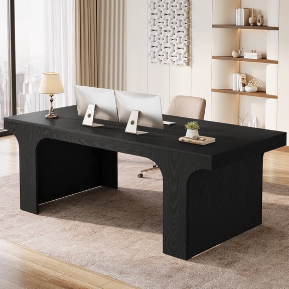Tribesigns 70.87" Executive Office Desk, Modern Wooden Writing Table Simple Business Furniture with Arched Design for Home Office, Black