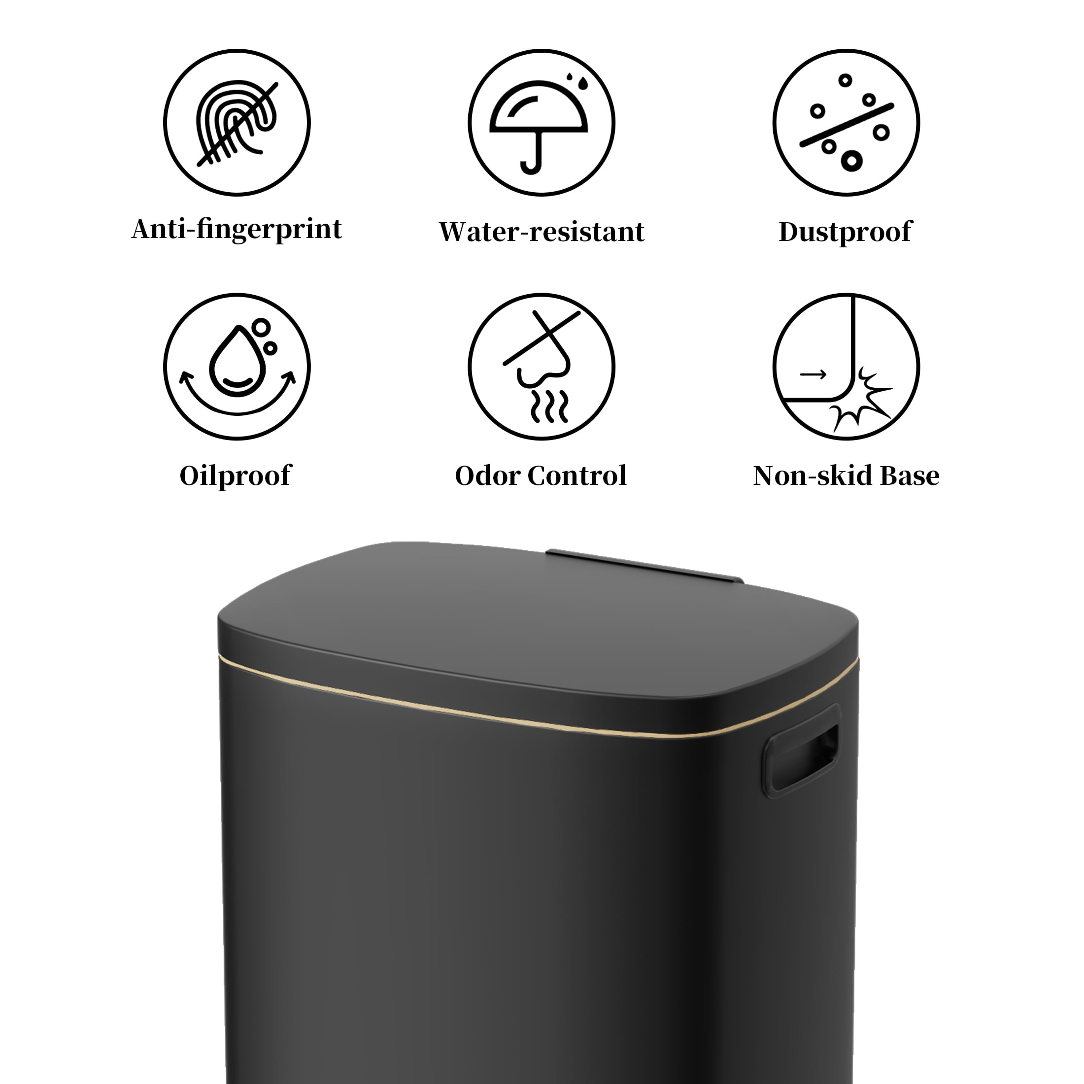 KSSKSS 13 Gallon Trash Can with Lid,Fingerprint-Proof Stainless Steel Kitchen Trash Can with Soft-Close Lid and Removable Inner Bucket,Black