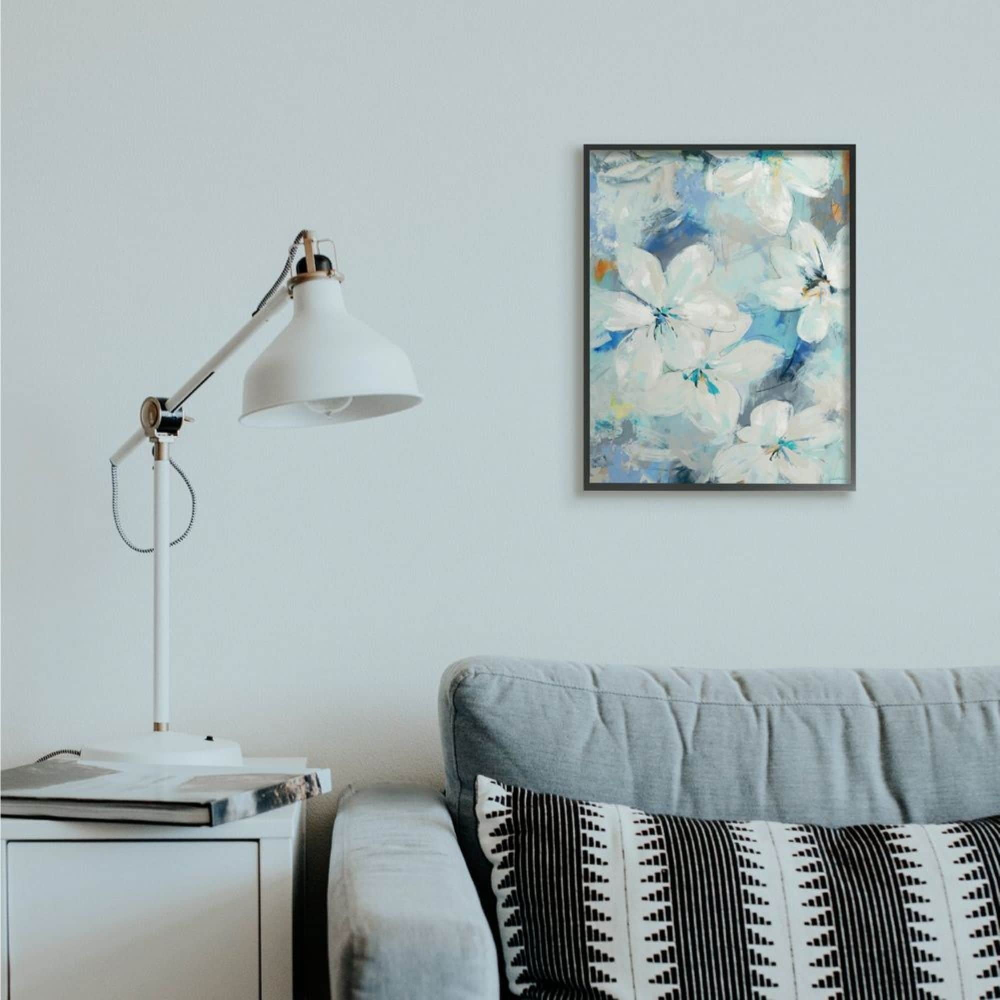 Stupell Industries White Lily Flowers Abstract Blue Detailing Design by Third and Wall