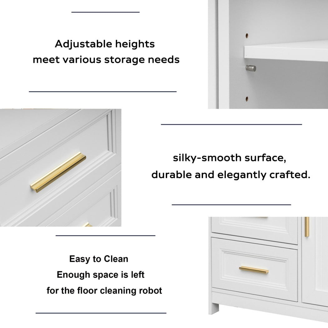 Modern Buffet Cabinet, Kitchen Storage Cabinet with 3 Drawers & 1 Door, Sideboard Cabinet with Wide Countertop for Dining Room, Living Room, Entryway & Bathroom, White