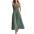 thumbnail image 2 of Gamivast Linen Dresses for Women Sleeveless Square Neck Button Front Maxi Dress with Pockets Casual A-Line Sundress Summer Vacation Beach Dress Green XL, 2 of 7