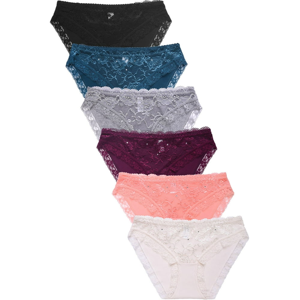 247 Frenzy - 6-PAIRS Sofra Women's Cotton Blend Lace Trim Bikini Panty ...