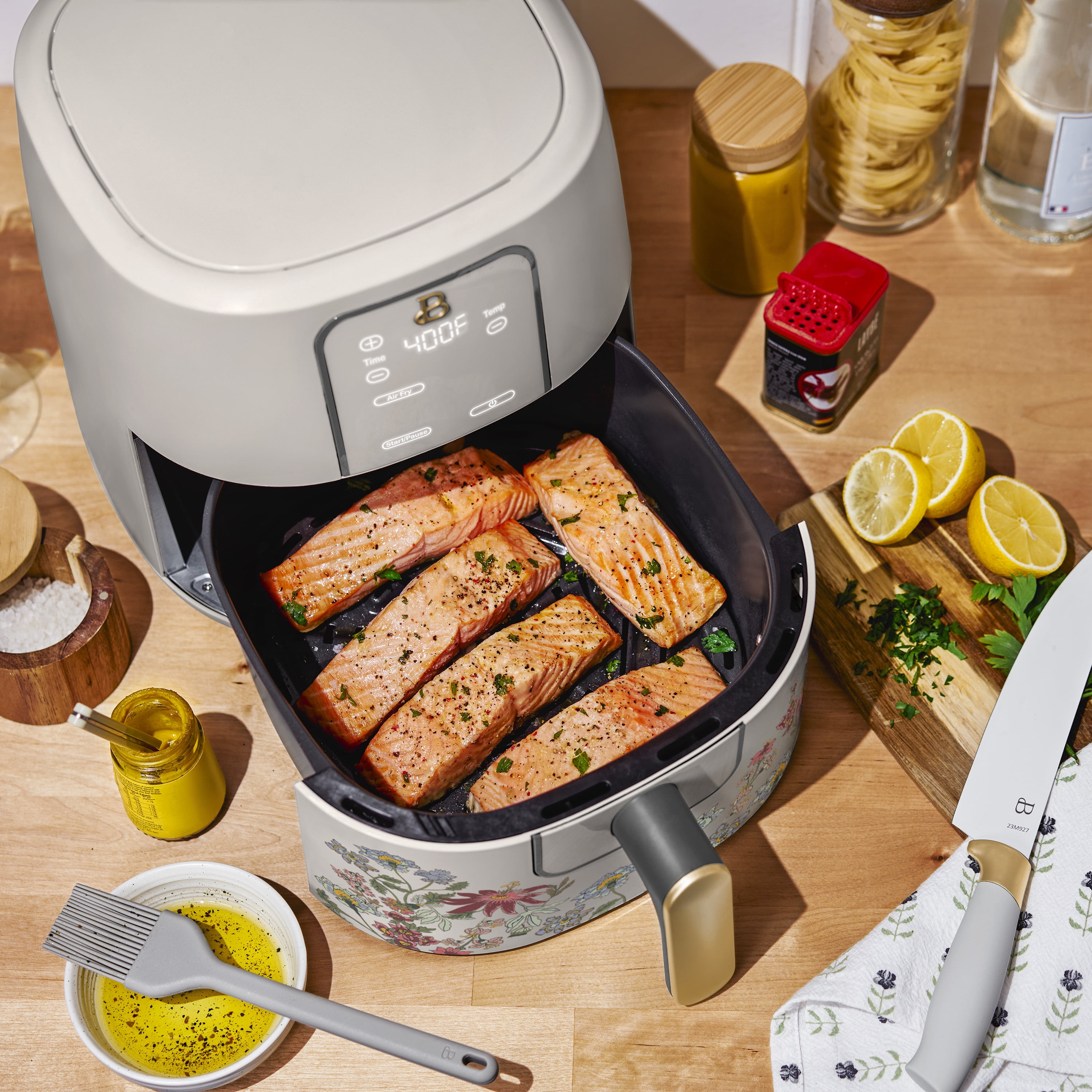 Beautiful 6 Qt Air Fryer with TurboCrisp Technology, EverGood Ceramic Nonstick Coating, Wildflower Porcini Taupe by Drew Barrymore